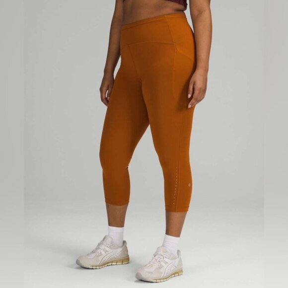 Lululemon Burnt Orange Reflective Crop Leggings - Size 4 - Picture 1 of 12